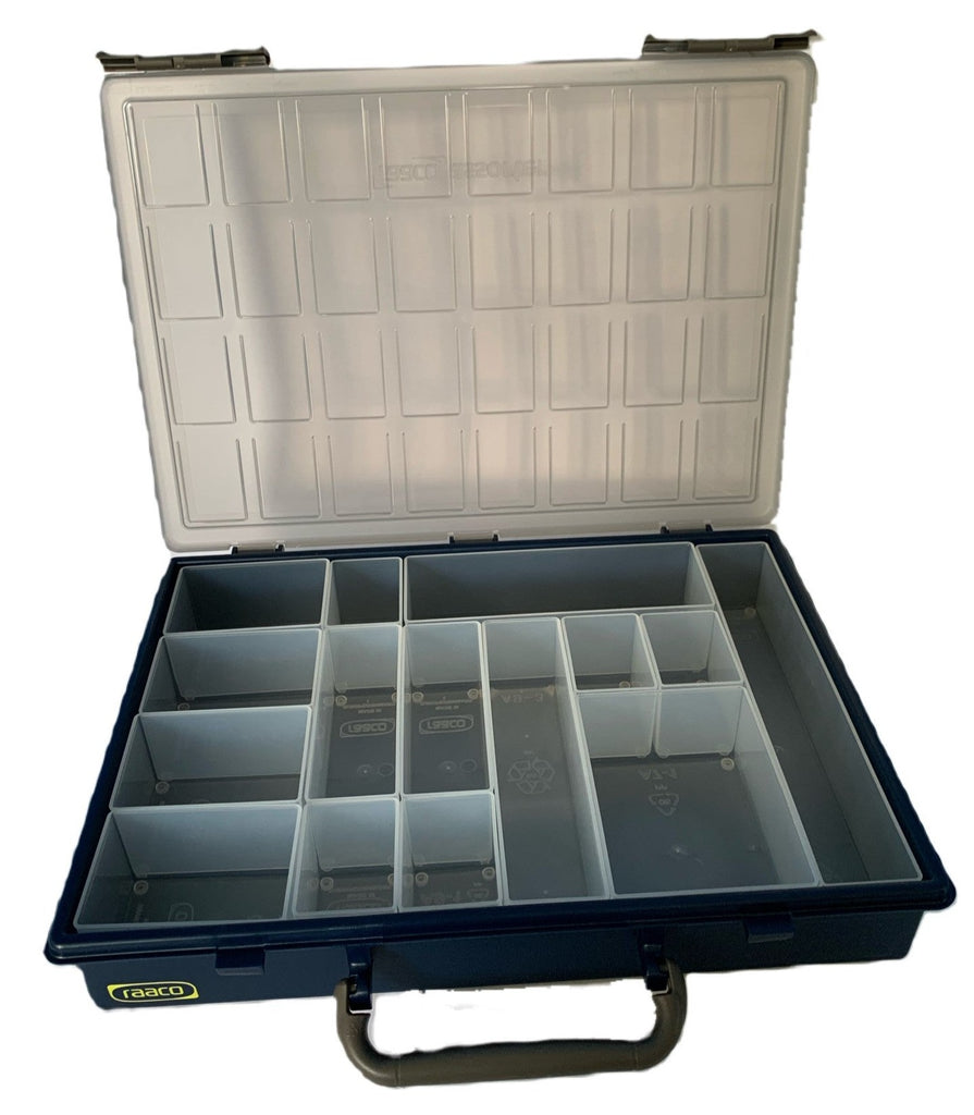 A Small Plastic Tool Box with 15 Removable Compartments