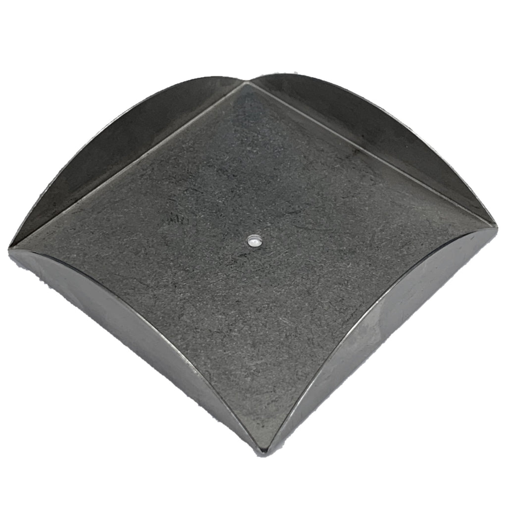 a square church candle tray with a decorative curved boarder with a small central hole