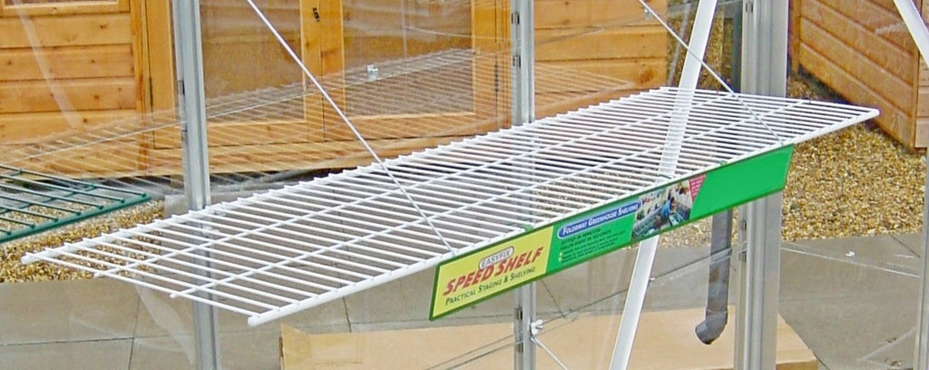 White greenhouse shelf