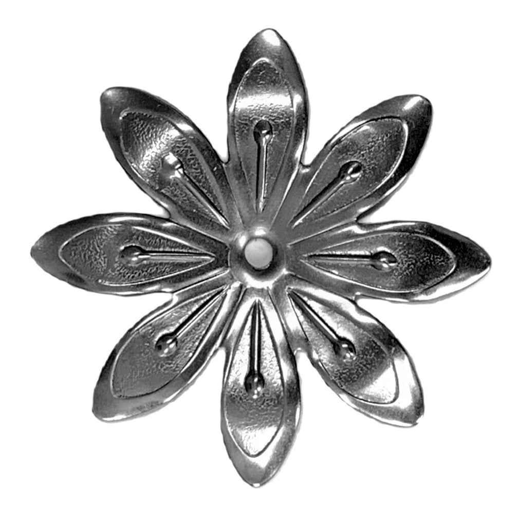 We have Metal Flowers For Sale like these 8 petal flowers with a center hole for easy attachment