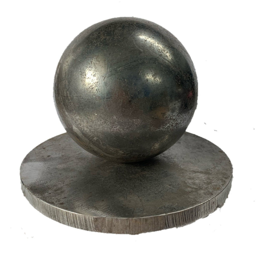 Metal Post Tops with a large round base and a large hollow sphere
